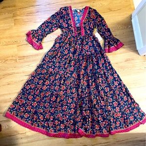 Boemo by Anthropologie Navy & Pink Floral Boho Dress